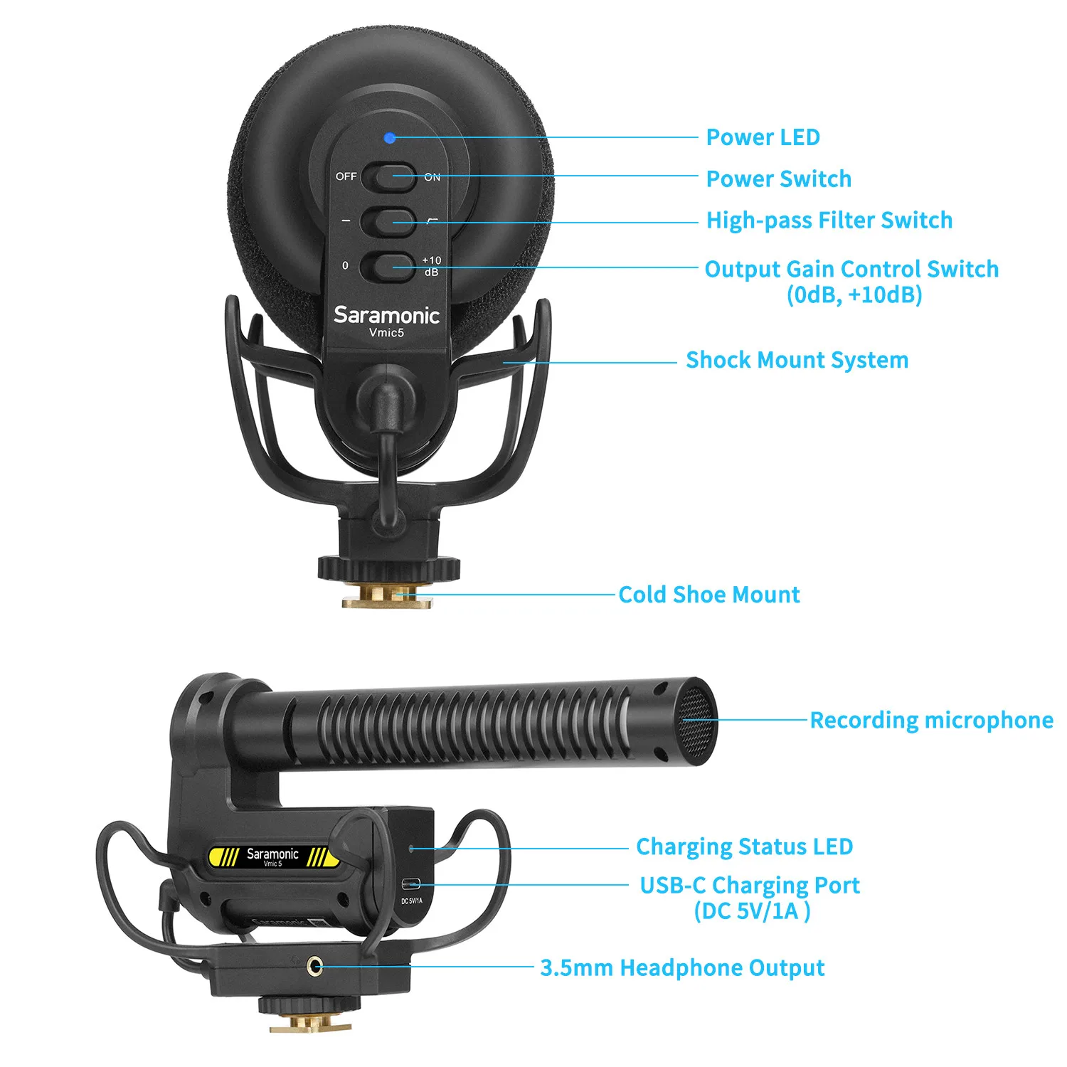Saramonic Vmic5 Super-Cardioide On-camera Shotgun Microfone para DSLR Mirrorless Câmeras de Vídeo Gravação Youtube Streaming Vlog