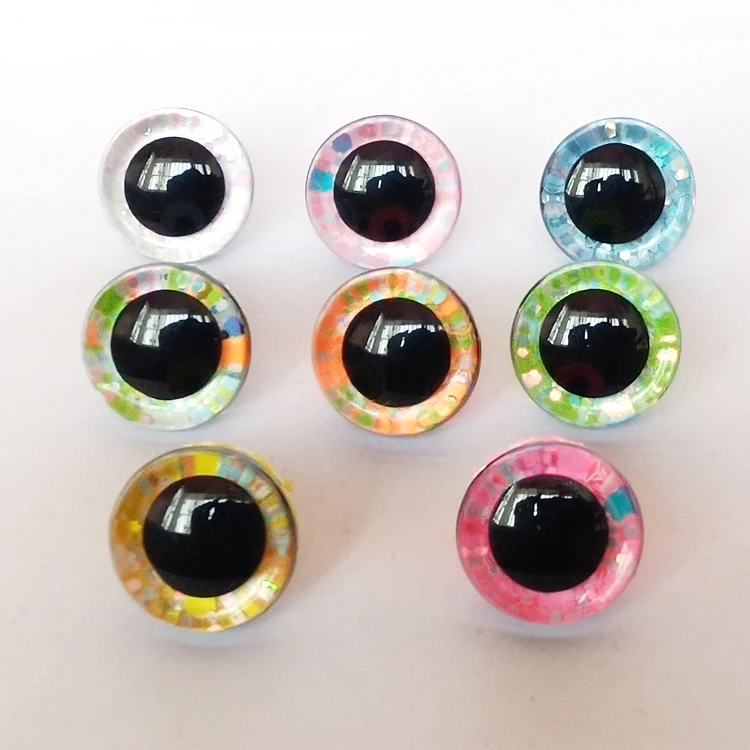 New 16pcs/lot 8 Mixed Color 3D Safety Eyes With Gliltter Nonwovens Washer Clear Doll Eyes Dolls Accessories