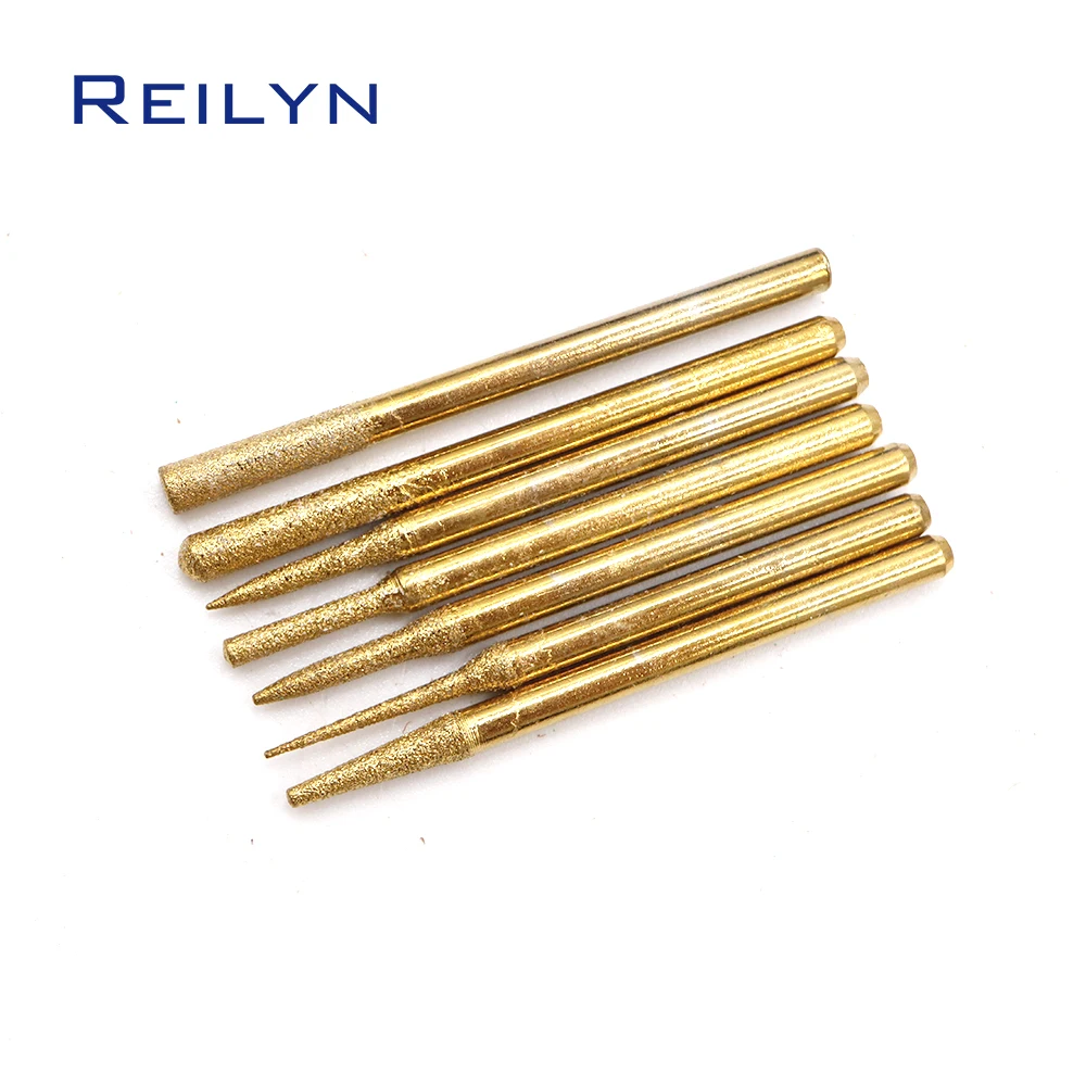 30pcs 120# 3x3mm Abrasive Bits Titanium-plated Diamond Grinding PointStone Peeling Jade Grinding Nails Polishing Bits Manicure