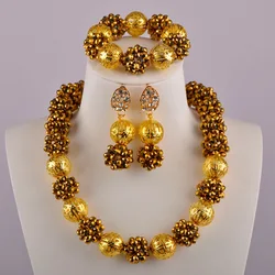 beautiful nigerian beads costume necklace crystal ball bead gold plated african jewelry set 1-6JSQ-02