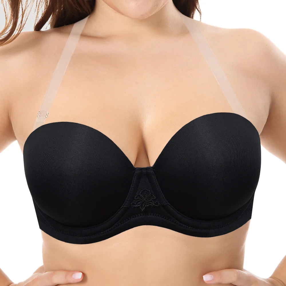 New Women Bra Sexy Bralette Cup B C D E F G H 32 34 36 38 40 42 44 Strapless Removable Anti-slip Silicone Straps Push Up Bras