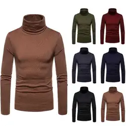 Suéter de cuello alto para hombre, Jersey de punto ajustado, de Color liso, para otoño e invierno, novedad de 2020