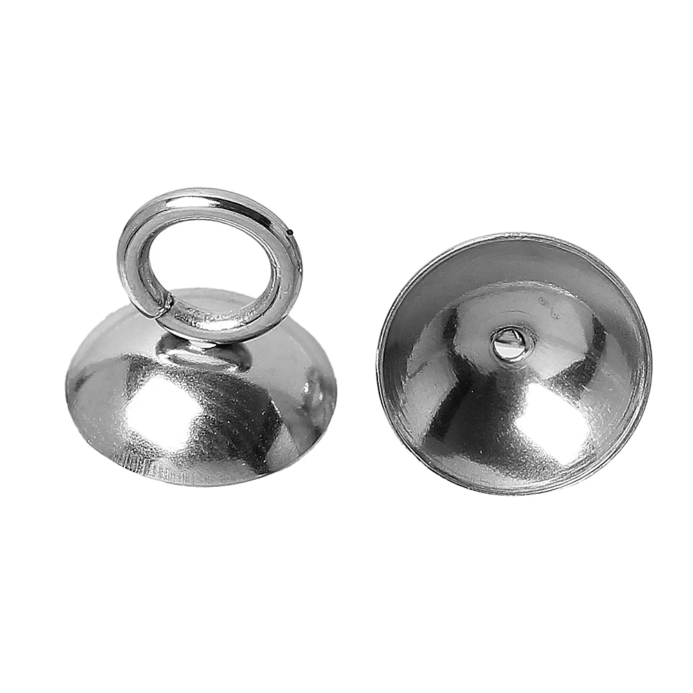 Stainless Steel imitation pearl Pendant Connector Bail Cup Cap Round dull silver color(Fit Bead:16mm Dia. )8 x 8mm ,30 PCs