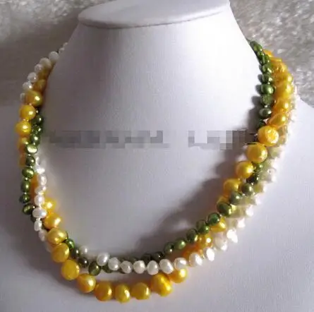 

18" 4-9mm 3Row Multi Color Baroque Freshwater Pearl Necklace