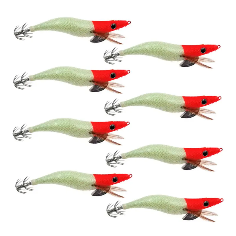 

8Pcs Fishing Lure Rattle Squid Jig Squid Hook Lead Sinker 2.5# 3.0# 3.5# with Ball Octopus Cuttlefish Shrimp Hard Bait