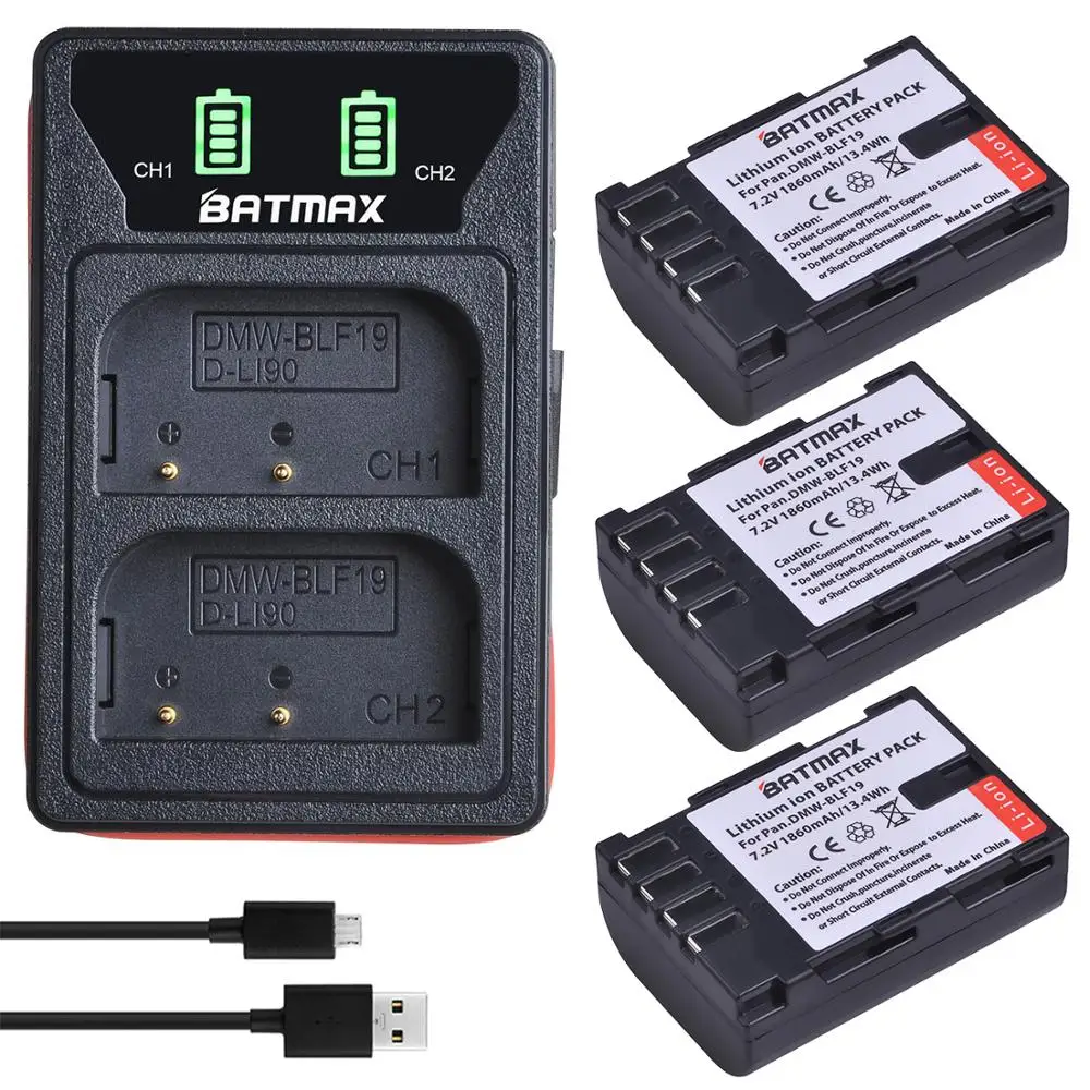 

3Pcs 1860mAh DMW-BLF19 DMW BLF19 BLF19E DMW-BLF19e DMW-BLF19PP Battery + LED USB Charger for Panasonic Lumix GH3 GH4 GH5 G9