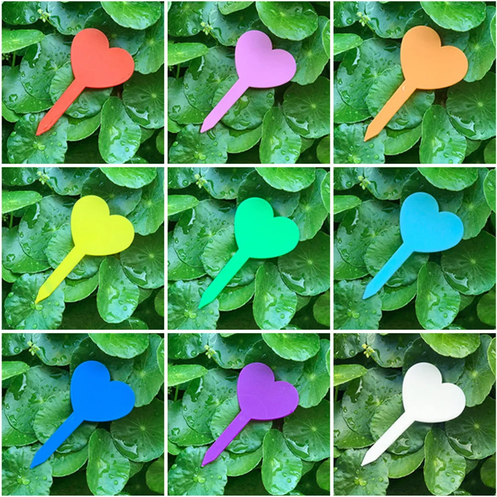 10 Colors Garden Planting Tag 2 Type of Ring Hook Tree Markers Sign Heart Shape Plastic Waterproof Re-Usable Hanging Label Stake