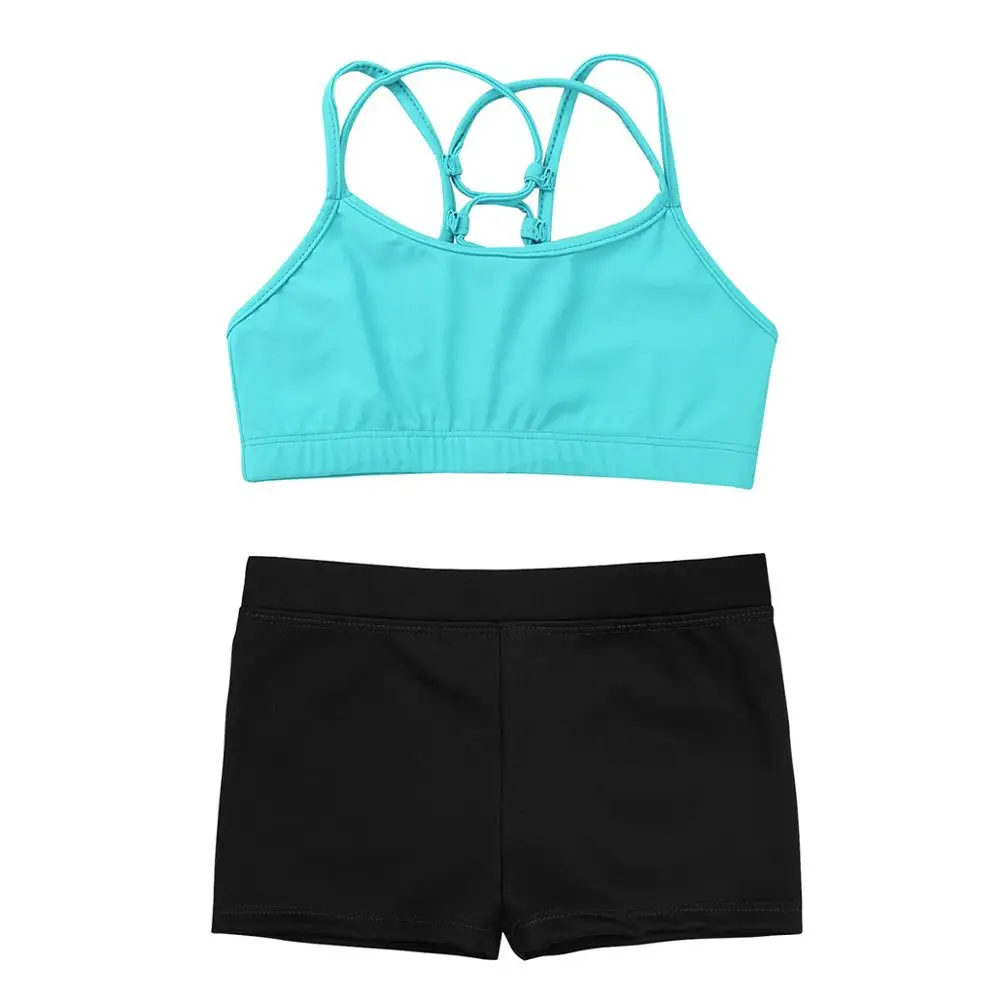 Children Sports Sets Girls Summer Clothes Spaghetti Shoulder Straps Tank Tops +  Low Rise Shorts Exercise Gym Workout Kids Set