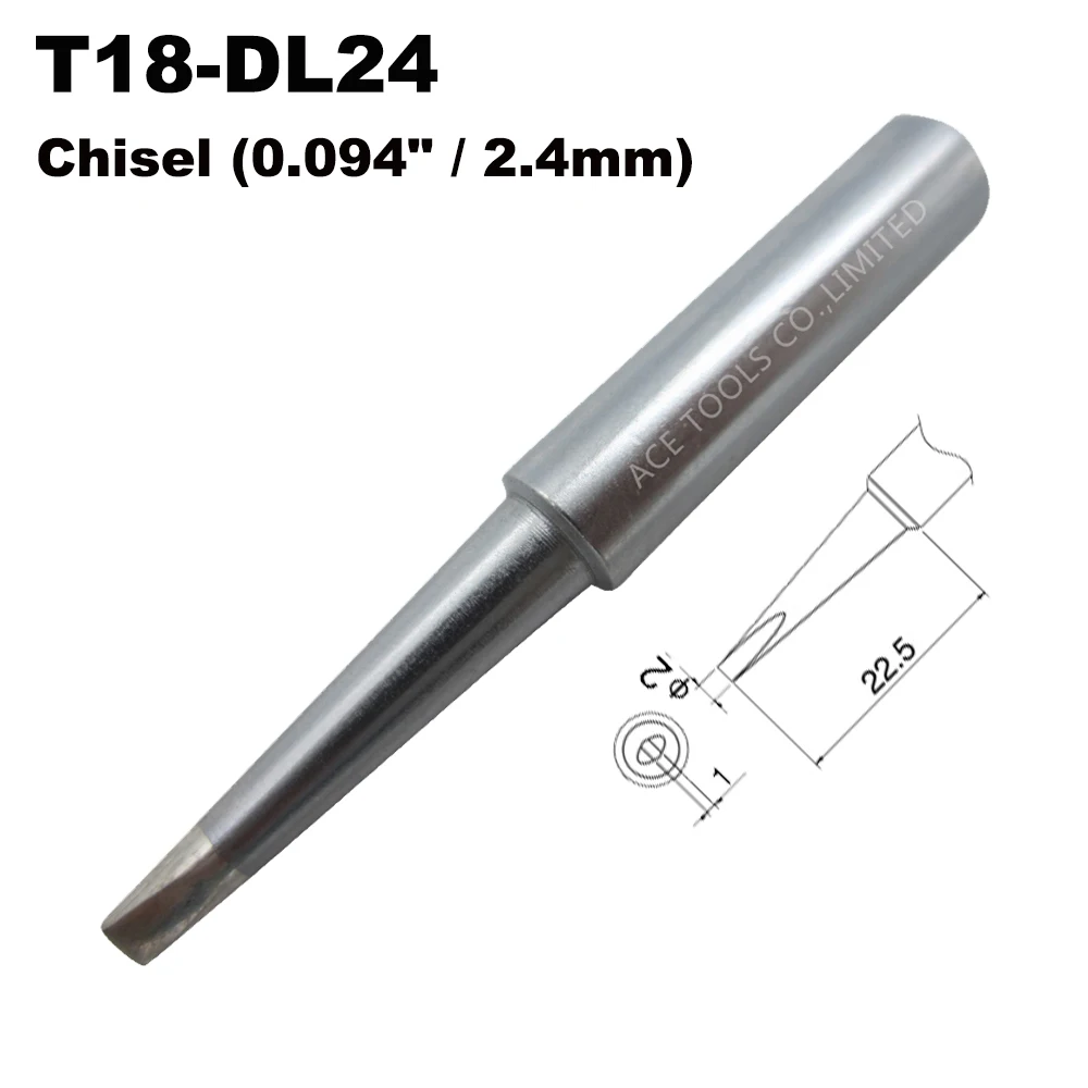 T18-DL24 Soldering Tip ยาว Chisel 2.4มม.Fit HAKKO FX-888 FX-888D FX-8801 FX-600ตะกั่วฟรีเหล็กหัวฉีดเชื่อมมือจับดินสอบิต