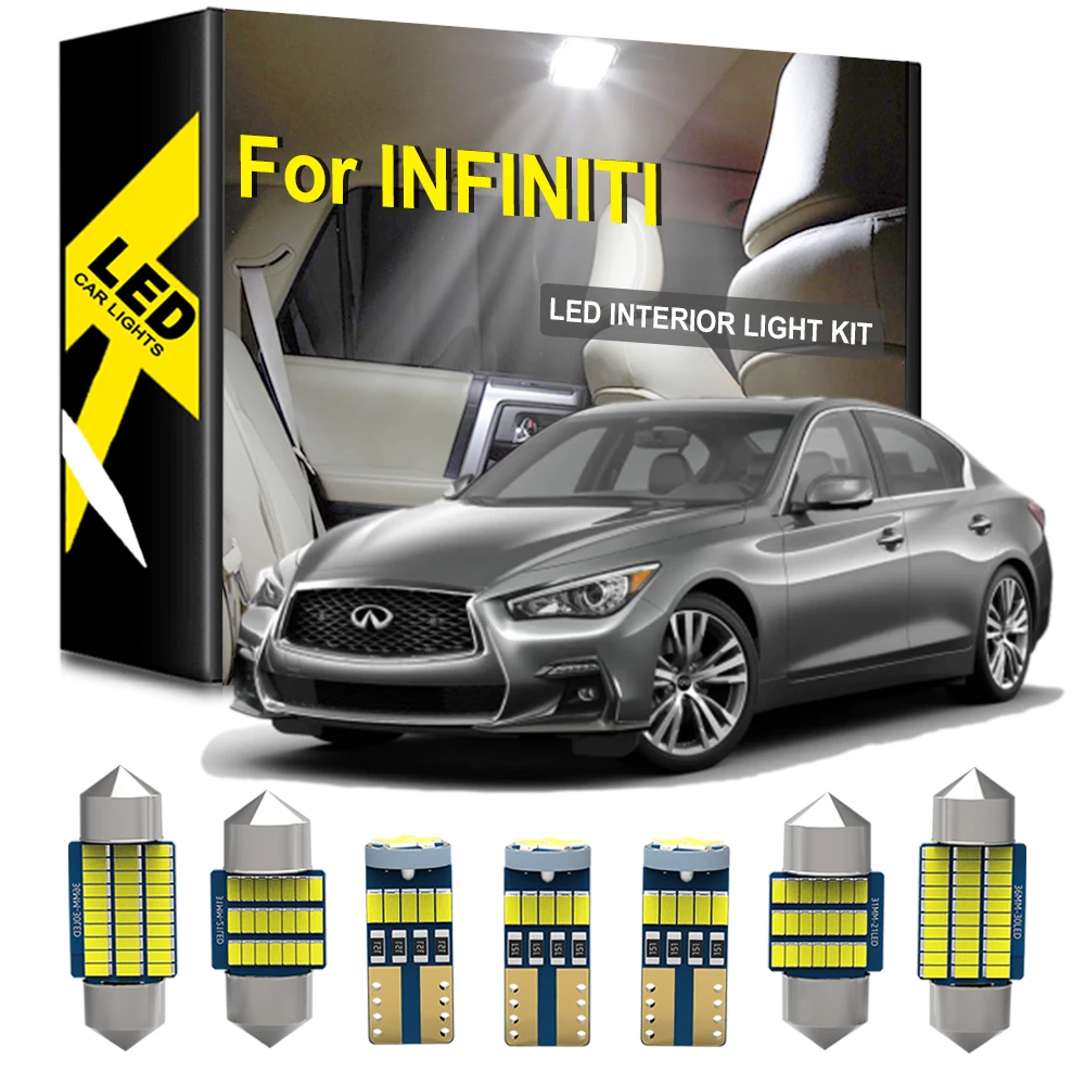 

LED Interior Light Kit For Infiniti ESQ QX30 QX50 QX70 QX70s QX80 FX35 FX50 FX37 Q40 Q50 Q50s Q60 Q70 FX JX JX35 G35 M35 M37 M56