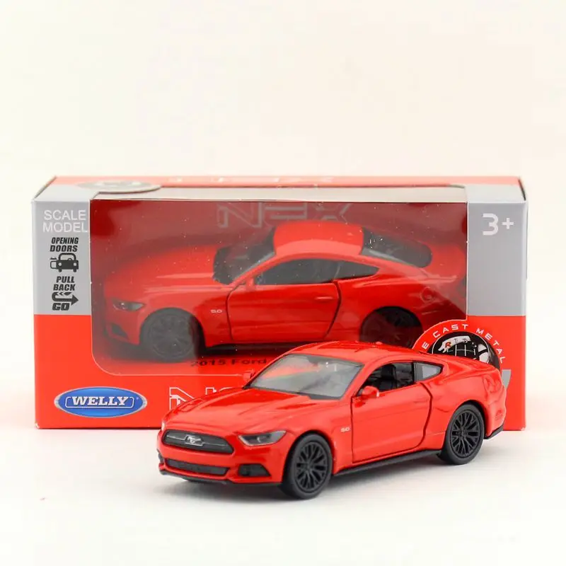 WELLY Toy Diecast Vehicle Model 1:36 Scale 2015 Ford Mustang GT Super Pull Back Car Educational Collection Gift Children