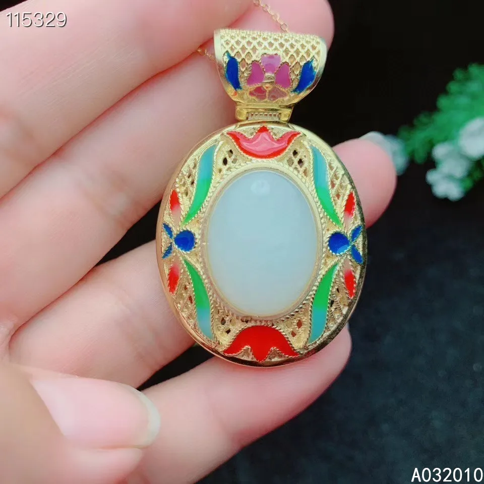 

KJJEAXCMY Fine Jewelry 925 Sterling Silver Inlaid Natural White Jade Cloisonne Trendy Female New Pendant Necklace Support Test