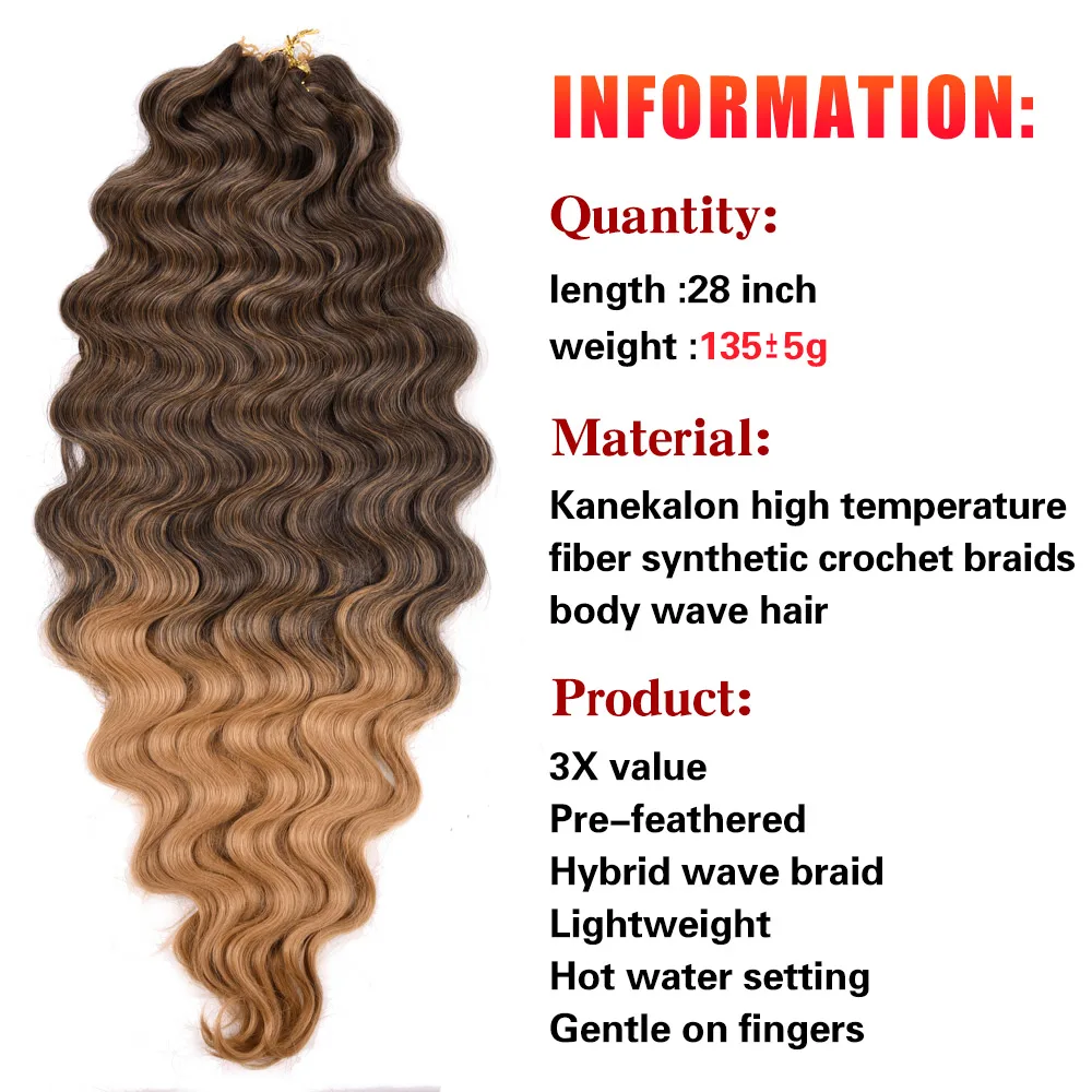 DinDong 3X Long Body Wave Synthetic Hair Pre-feathered Hybrid Wave Box Braids Bulk Braiding Hair Extensions