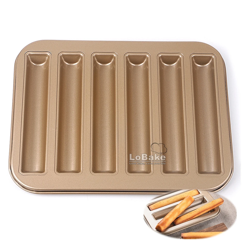 

6 cavities nonstick champagne gold coating cigar fernand ice cream mold mini baguette tray pan hotdog bread mold baking tools