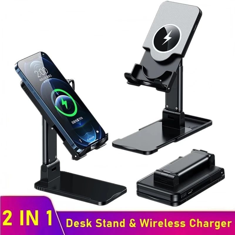 

15W Wireless Charger Stand Telescopic Desktop Phone Bracket Qi Wireless Charging Cell Phone Holder for iPhone Xiaomi Samsung