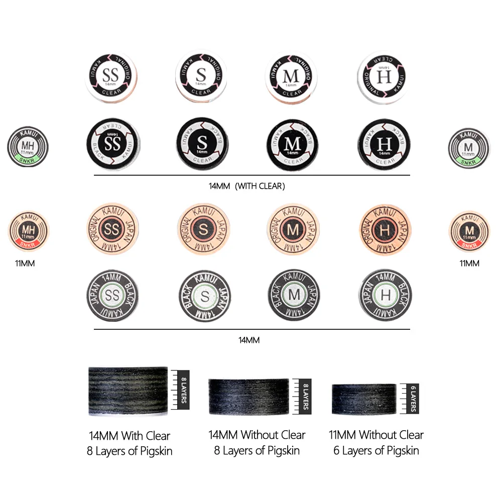 Giapponese originale KAMUI Clear Cue Tips Pool KAMUI Tip 14mm SS/S/M/H Snooker Tip KOLLEN 11mm M/MH accessorio da biliardo regali gratuiti