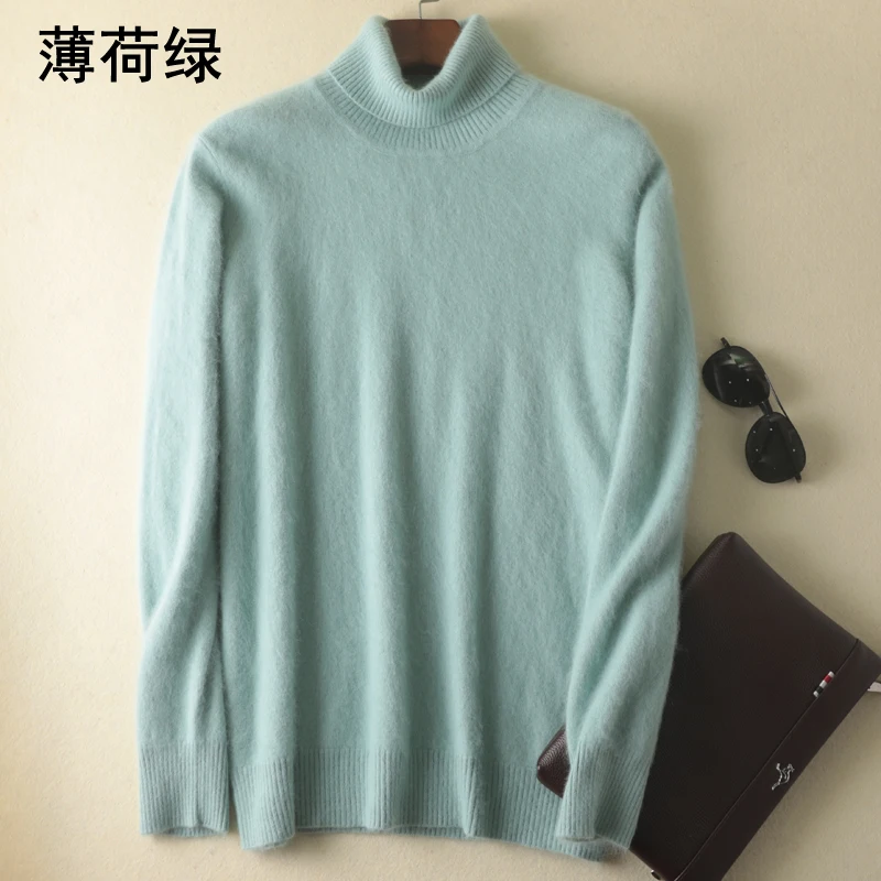 Winter Men Pullover 100% Mink Cashmere Sweater Turtleneck Thicken Warm Men\'s Loose Sweaters Classic Man Solid Color Knit Jumper