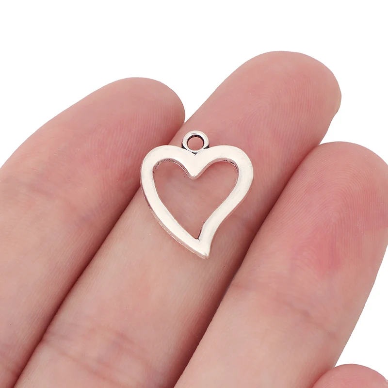 50 x Tibetan Silver Color Double Sided Hollow Open Love Heart Charms Pendants Beads for DIY Jewelry Making Accessories 18x15mm