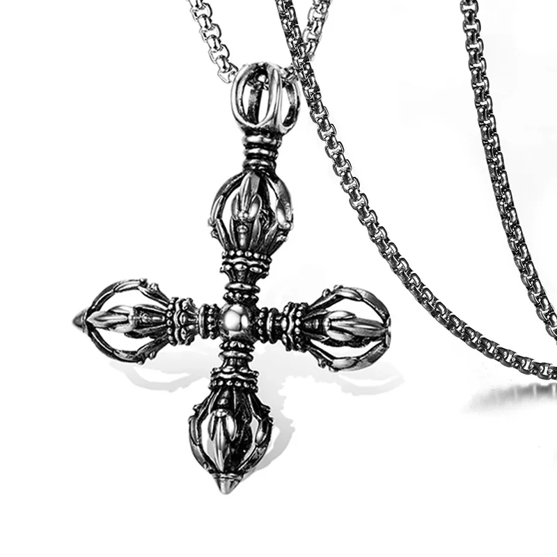 Punk Stainless Steel Mantra Vajra Jiang Mochu Pendant Necklace for Men Buddhist jewelry