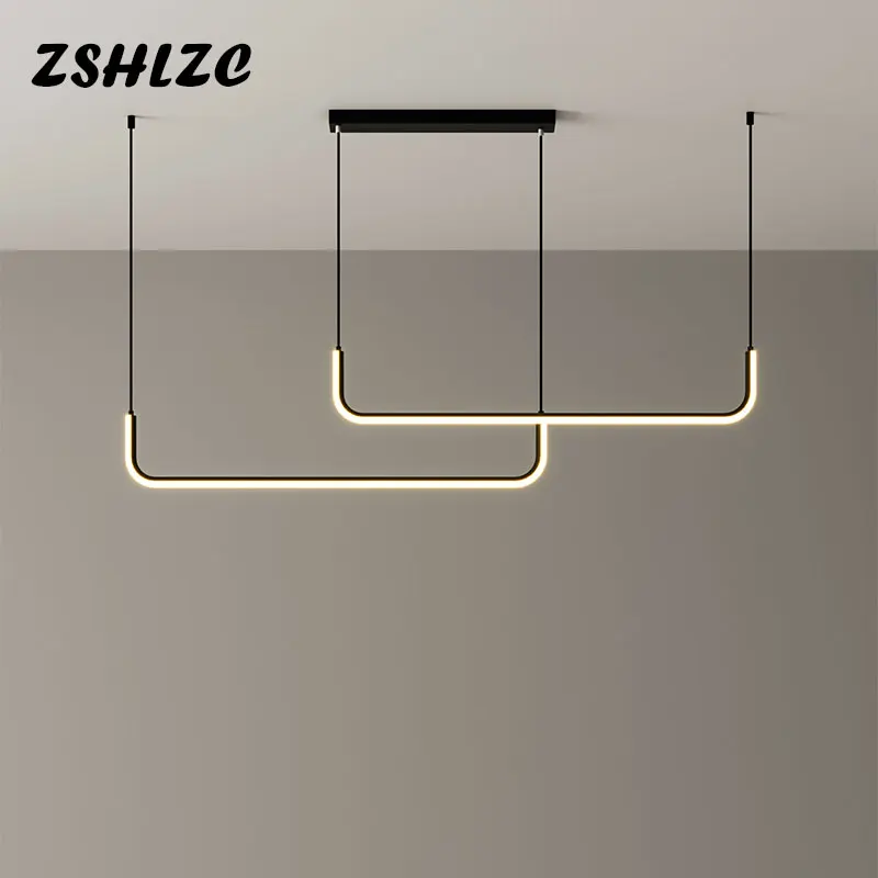 

Modern Black Gold Strips Led Chandelier 150cm 120cm Pendant Light For Dining Room Resturant Table Kitchen Chandelier Fixtures