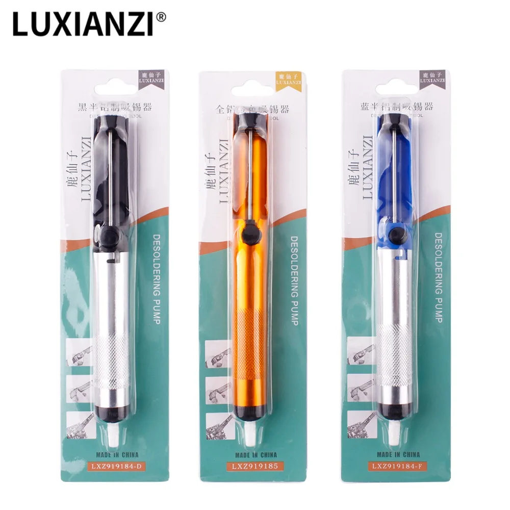 LUXIANZI Aluminum Suction Tin Desoldering Pump Desolder Hand Welding Tools Removal Vacuum Powerful Soldering Sucker Pen