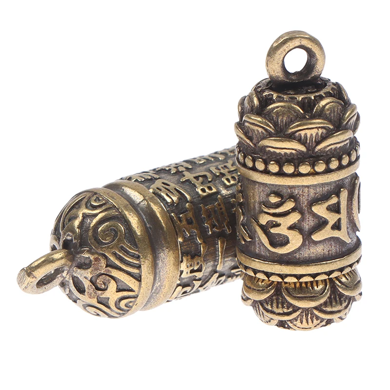 Pingente de cilindro de buda sutra de bronze vazado, colar, caixa de joias, recipiente de pílulas, garrafa, chaveiros, pingente