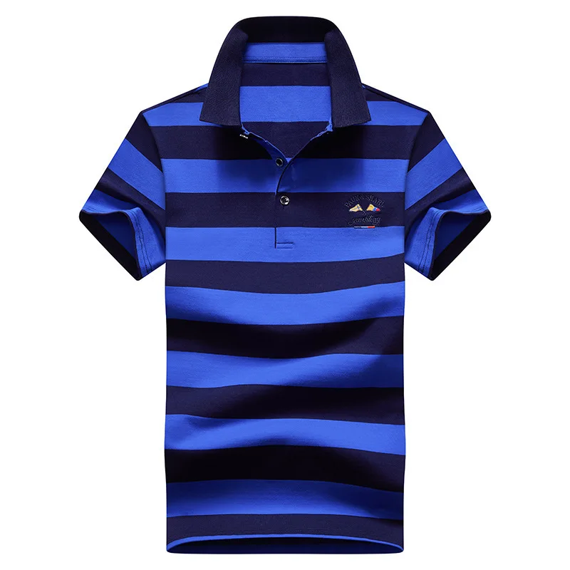 Mens Casual Polo Shirt Stripe 100% Cotton Breathable Soft Colorfast Tops Male Anti-pilling Red Quality Fashion Polo-shirt Male