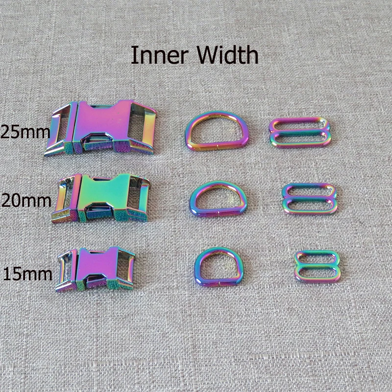 1Set Rainbow DIY Dog Collar Metal Buckles D Ring Hardware Webbing Slider Loops Strap Bag Belt Adjuster Clasp Sewing Accessory