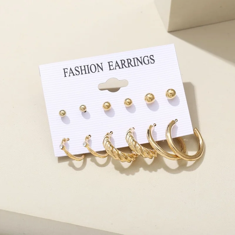 2024 Cute Simple Alloy Ear Studs 6-Piece Retro Card Set Women Earrings Joyero Jeweler Gothic Accessories Luxury Korean Fashion