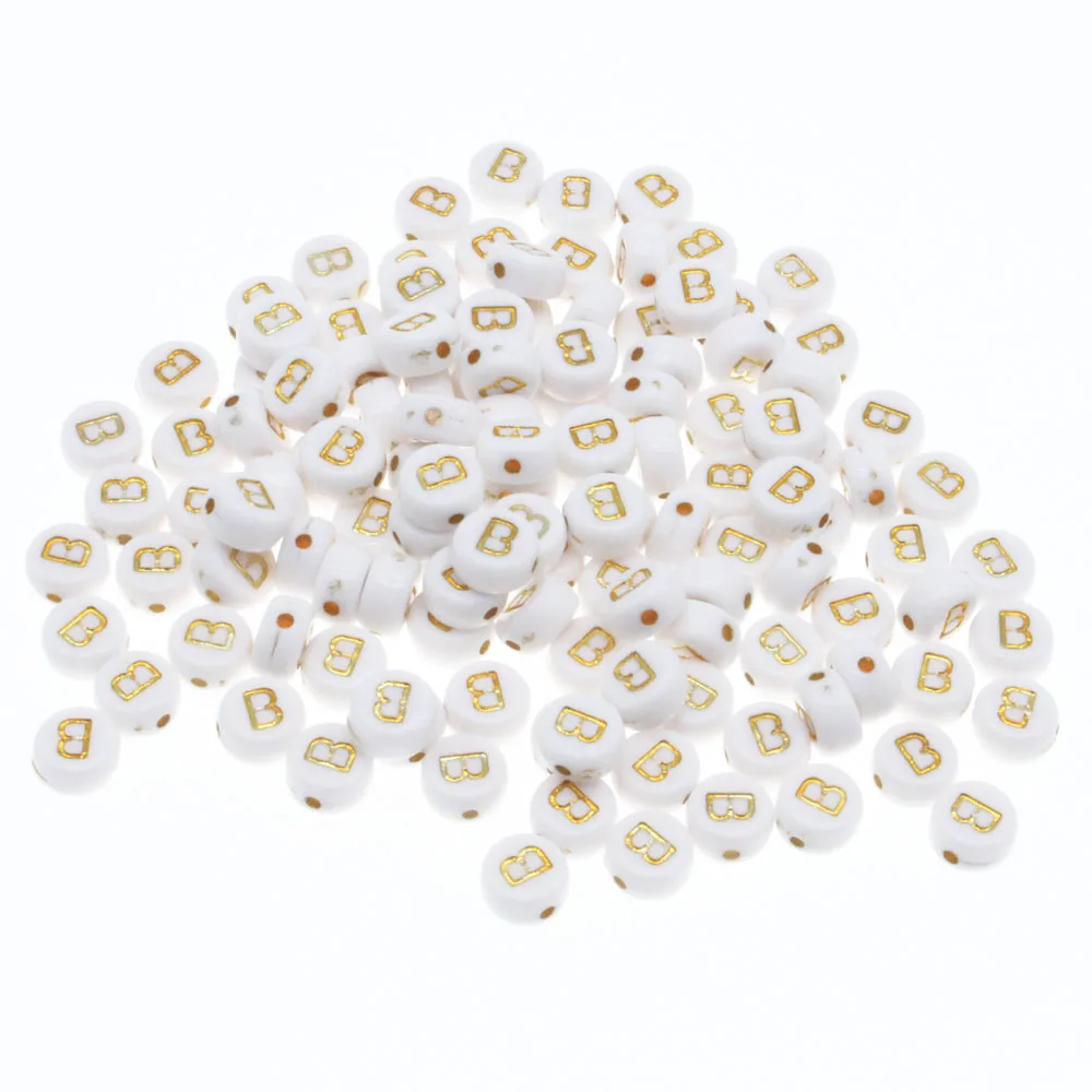 CHONGAI 100Pcs/500grams Acrylic Letter Beads Single Alphabet Gold Color Letter Round Bracelet Jewelry Beads&Jewelry Making 4x7mm