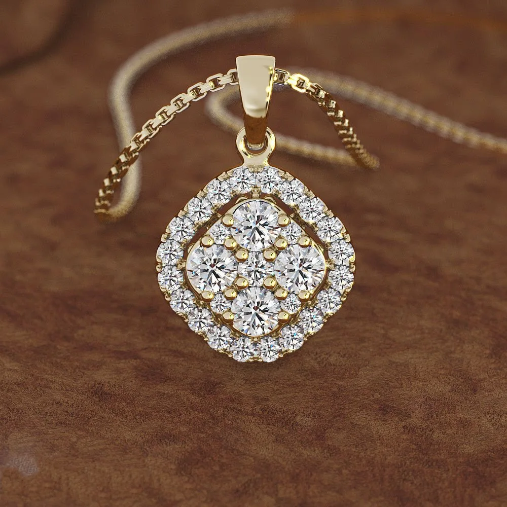 Real 14 k Colar de Ouro Amarelo para Mulheres, 2 Carats Pingente de Diamante, Joias Calcedônia Quadrada, Corrente Piercing