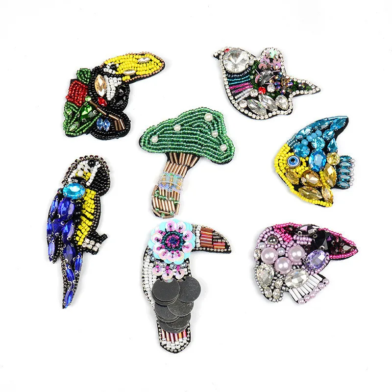 High Quality parrot  bird mushroom clothing patch sew on beads applique for clothes DIY hat shoes bags patches fashion DIY