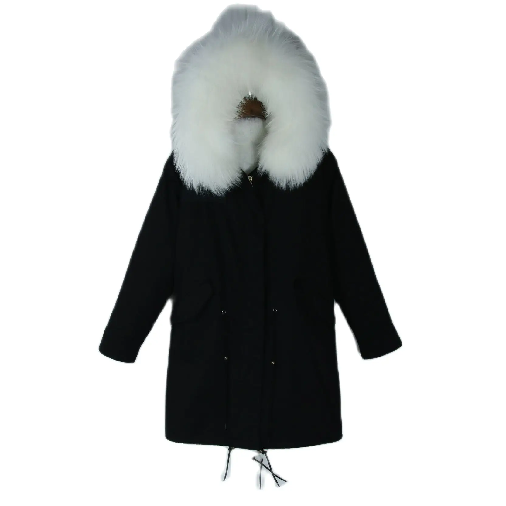 

Knitted Long Parka Women Winter Faux Fur Coat White Fur Lined Greatcoat Fashion Clothing