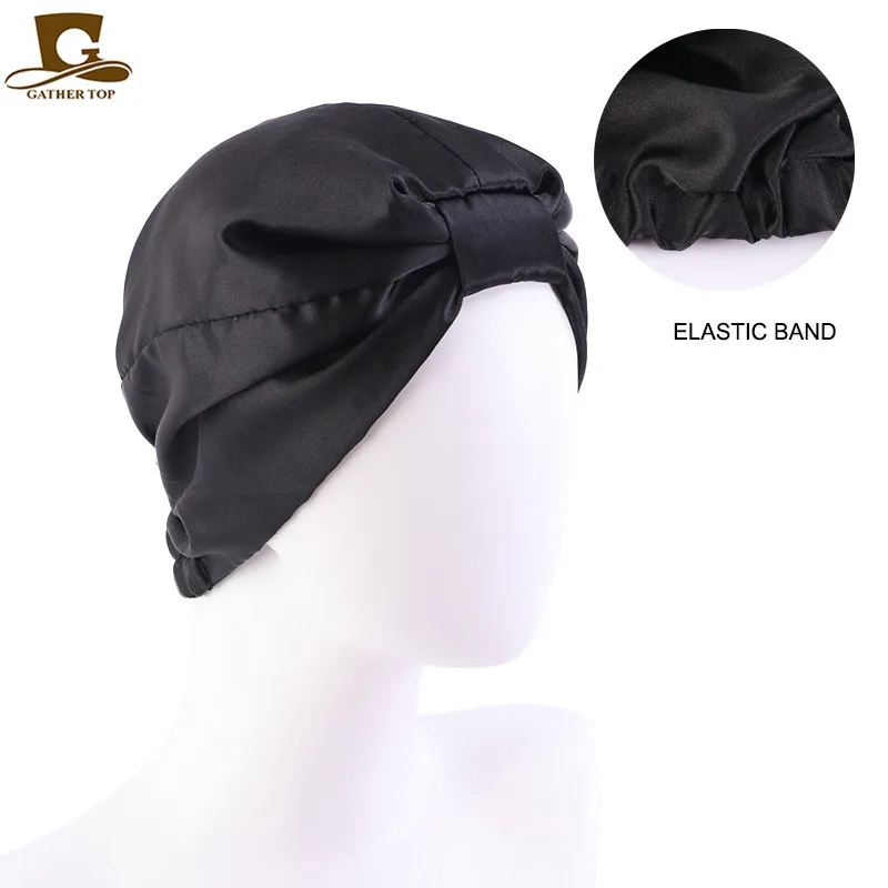 New Satin Silk Sleeping Bonnet Caps For Women Silky Headcover Double Layer Knotted Headband Caps Chemo Cancer Nursing Headwrap