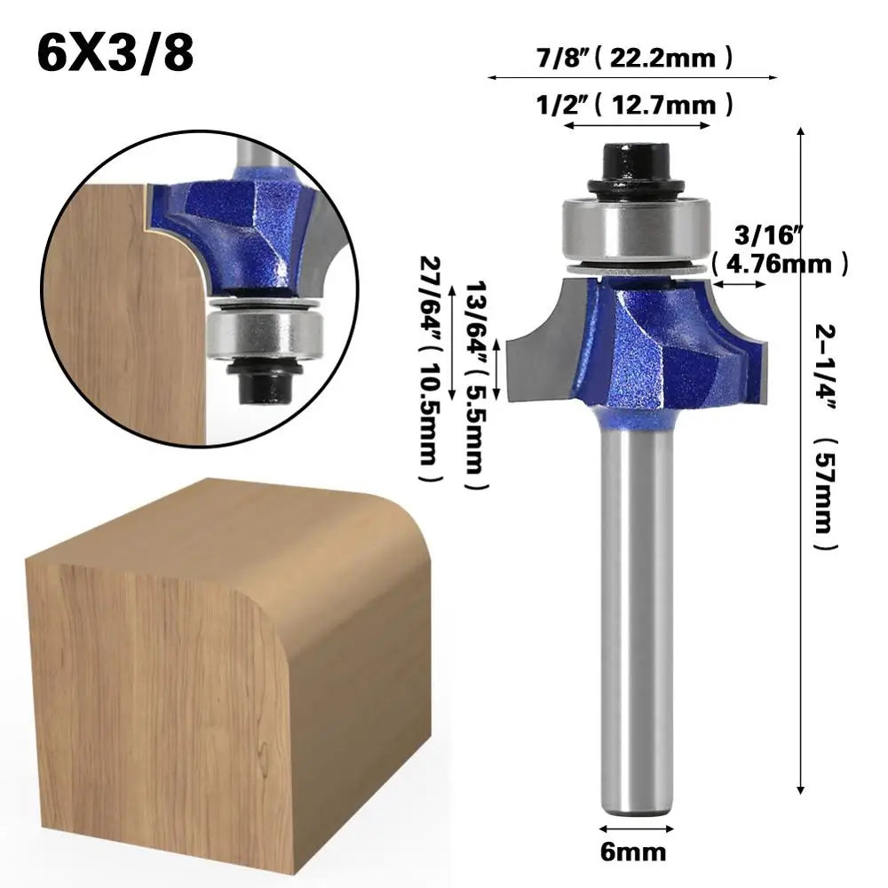 6mm Corner Round Professional level Over Router Bit with Bearing Milling Cutter for Wood Woodworking Tool Tungsten Carbide