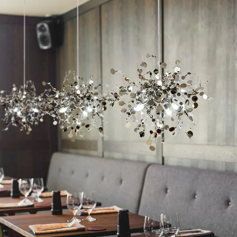 Modern Creative LED Chandelier Stainless Steel Art Leaf Restaurant Living Room lamp Bedroom luster Decoration Hanging Lighting