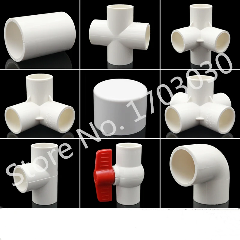 PVC Water Supply Pipe Fitting Tee Four Way Cross Straight Elbow Equal Connector  Plastic Joint 3pcs 5pcs