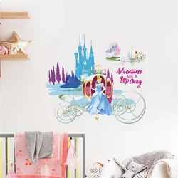 Cinderalle Princess Blue Castle Wall Stickers For Kids Room Home Decoration Diy Anime Movie Wall Mural Art Cartoon Girl's Decals
