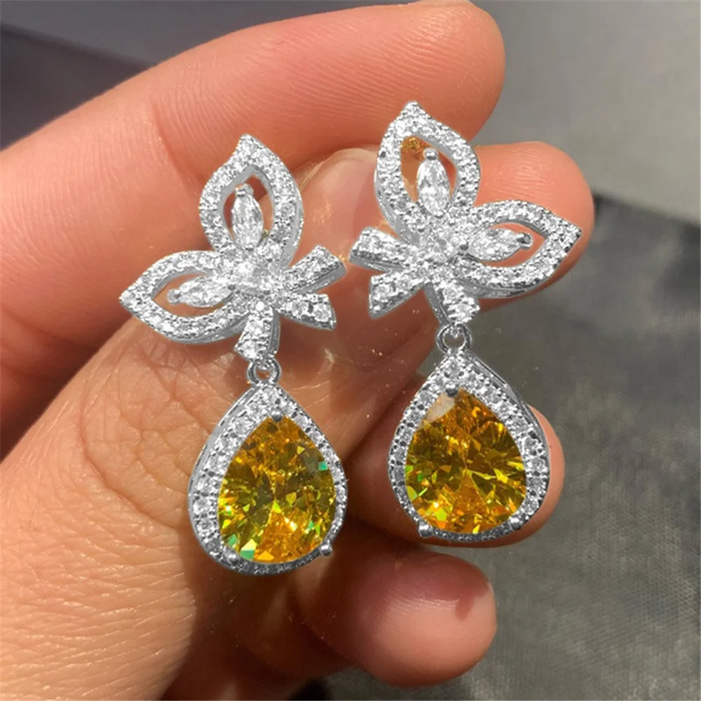 Ekopdee Luxury Bling Water Drop Dangle Drop Earrings For Women Korean Hot Sale Zircon Earring Bridal Wedding Fashion Jewelry New