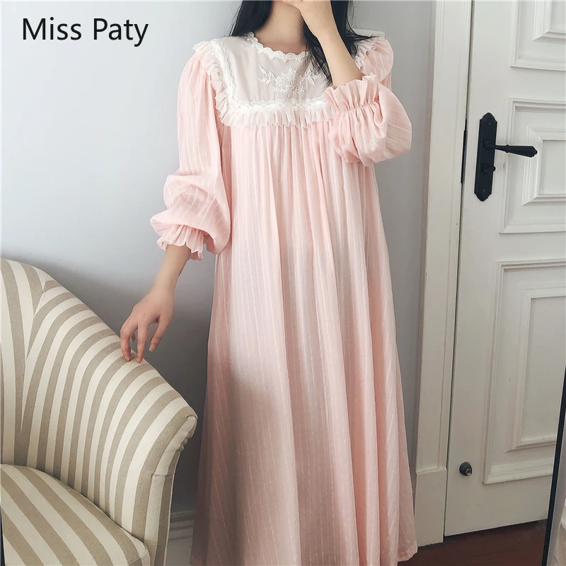 sexy nightwear dress of lace sleeping clothes ladies cotton medieval vintage sleepwear shirt for women nightgown long