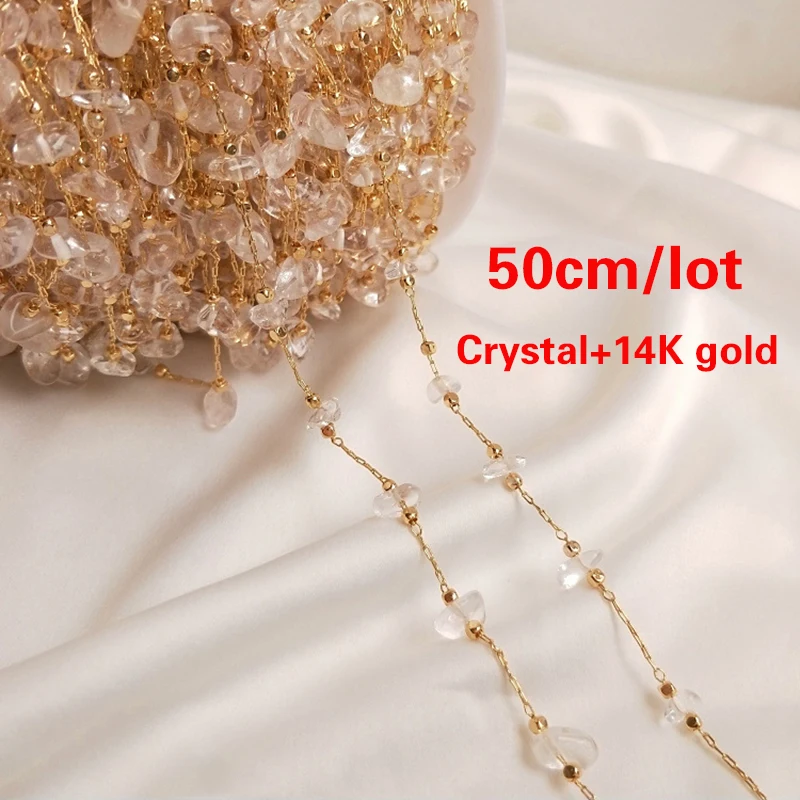 50cm-1M Gold Crystal Stone Beads Chain Copper Cable Beads Chain