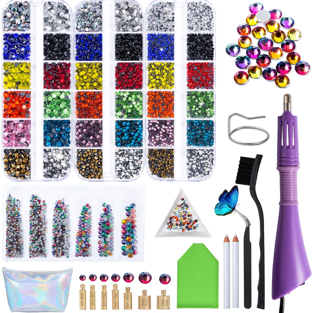 

Hot Sale New Set 7210pcs Hot Fix Rhinestones EU or US PLUG Hotfix Applicator&7 Tips Crystal Glass Rhinestones Iron-on Wand Stras