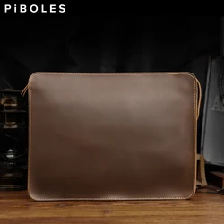 Bolso de negocios con correa de mano para hombre, maletín Vintage de cuero genuino, delgado, para ordenador portátil de 13,5 pulgadas, novedad