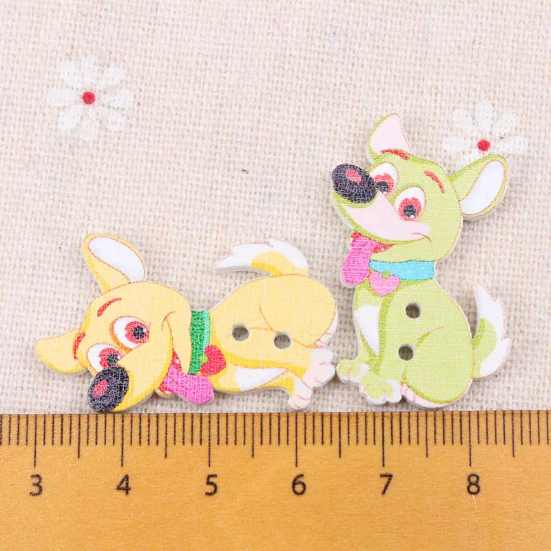 6colors Random Mixed dog Painted Wooden Buttons Decorative Buttons For Sewing Scrapbooking Crafts 30pcs 17x28mm