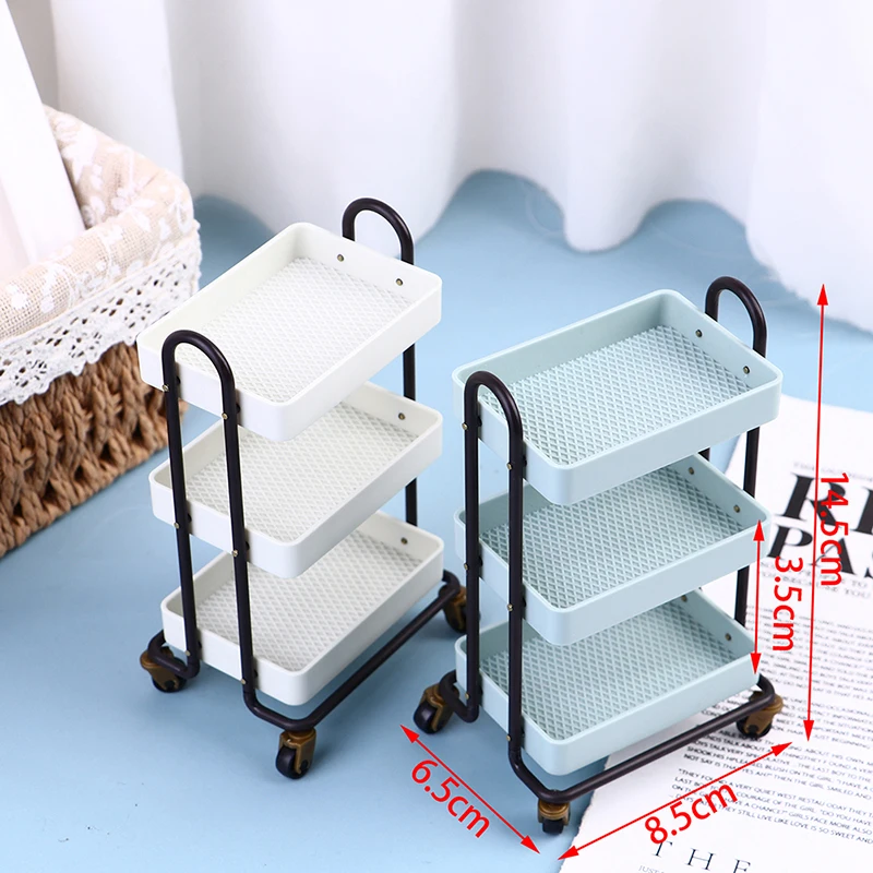 1:12 Dollhouse Trolley Dining Car Shelf Bookshelf with Wheels Doll Storage Display Rack For Doll House Furniture Accessories