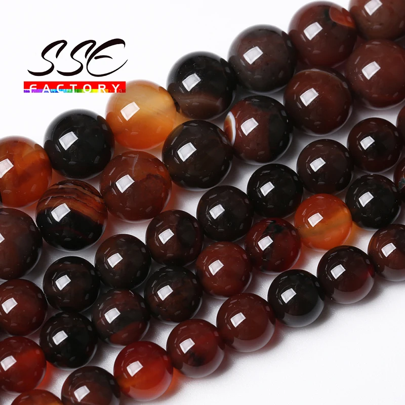 Natural Brown Agates Stone Beads Round Beads For Jewelry Making DIY Bracelets Necklaces Accessories 4 6 8 10 12MM 15\