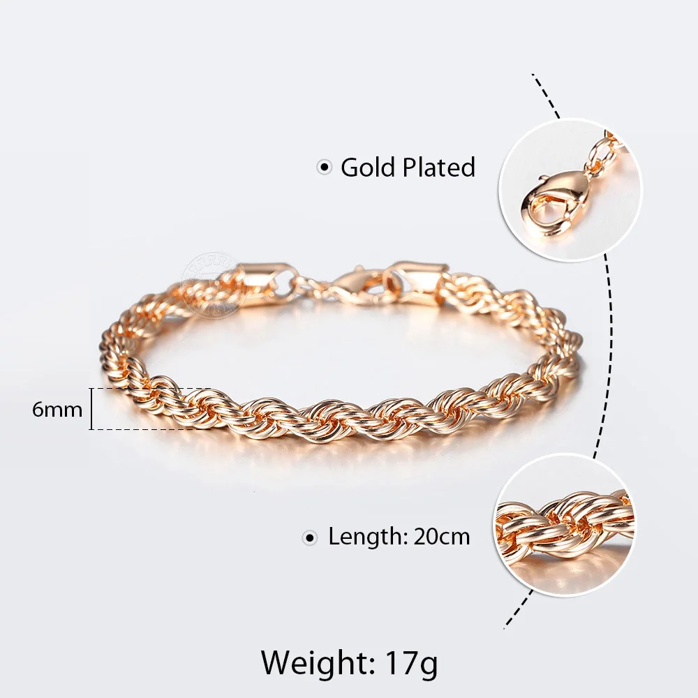 5/6mm 585 Rose Gold Color Bracelet Wave Twisted Rope Link Chain for Women Men Jewelry Party Wedding Trendy 2020 New CB47