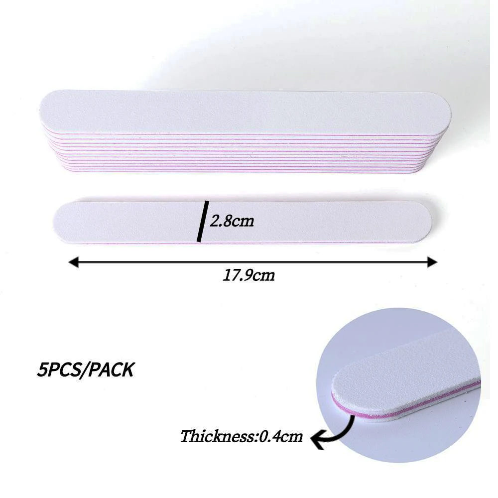 5 Stks/pak Nagelvijl 100/180 Wit Straight Acryl Spons Nagelvijlen Schuren Verwijderen Polish Manicure Tool GL865