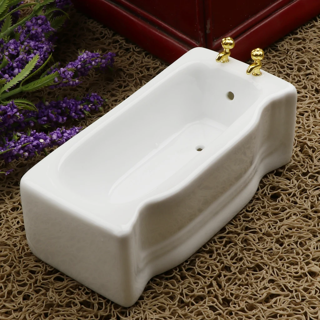 1:12 Dollhouse White Porcelain Bath Tub Miniature Bathroom Furniture Accessory Life Scenes Decoration