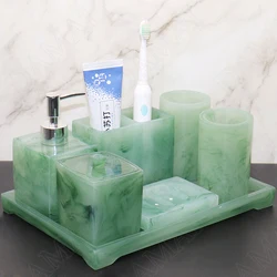 Creative Jade Green Resin Bathroom Decoration Accessories European Restroom Toothbrush Holder Five Piece Set Shower Accessories